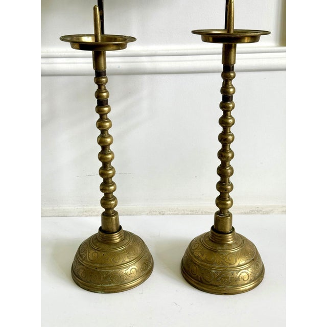 Pair of Antique Korean Brass Candlesticks with Reflector Shields For Sale - Image 9 of 13