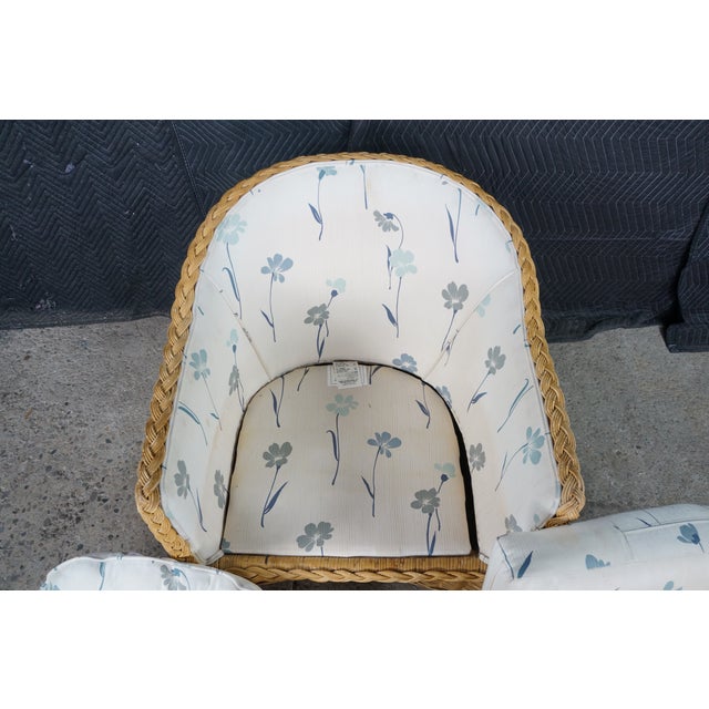 Tan Vintage Bohemian Organic Modern Coastal Braided Wicker Barrel Patio Arm Chair For Sale - Image 8 of 18
