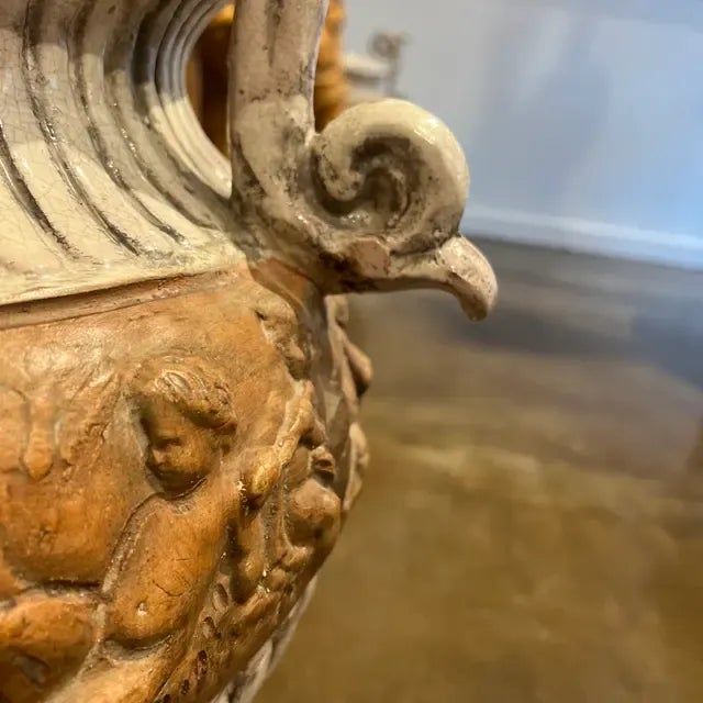 Ceramic 1990s Italian Hand-Painted Terra Cotta Planter With Three Handles For Sale - Image 7 of 11