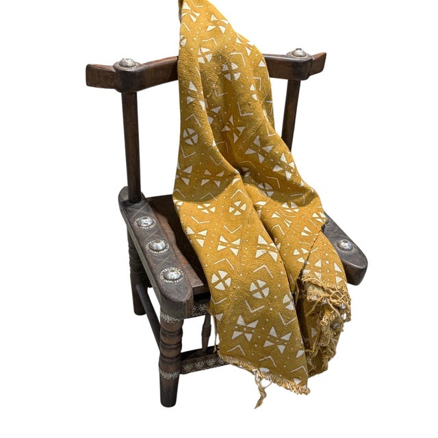 Textile Vintage African Large Mustard & White Mud Cloth Textile Mali 64" by 43" For Sale - Image 7 of 7