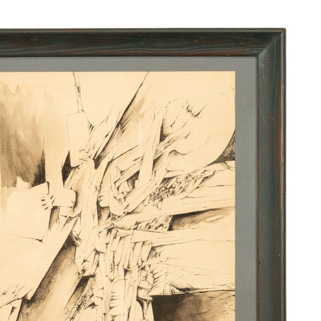 1950s Italian Mid Century Abstract Modernist Ink & Watercolor Painting "Fragmentation" by Gio Pomodo, 1956ro, 1956 For Sale - Image 5 of 13