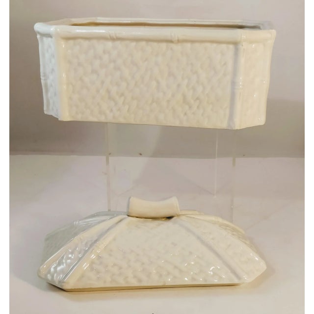 Wood White Italian Porcelain Bamboo Design Box Chinoiserie For Sale - Image 7 of 8