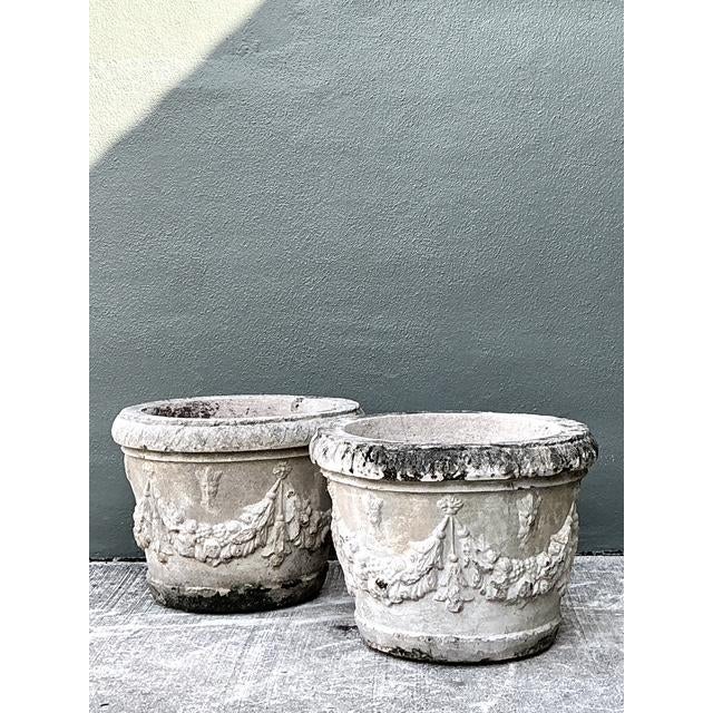 Vintage Cast Concrete Swag Planters - A Pair For Sale - Image 11 of 12