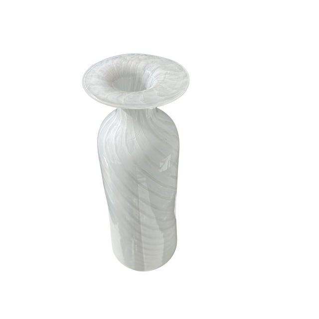 Mid-Century Modern Vintage Murano Hand Blown Lattimo Art Glass Vase – White Spiral Swirl Italian Glass, Tall Sculptural Form For Sale - Image 3 of 6