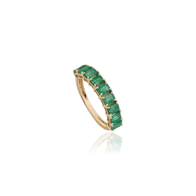 1.59ct Stackable Natural Emerald Half Eternity Band Ring Size 7 in Solid 14k Gold For Sale - Image 4 of 15