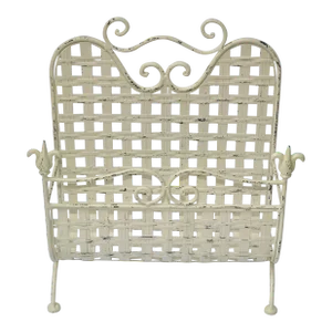 1970s Wrought Iron & Handwoven Iron Magazine Stand Champagne Shabby Chic Finish