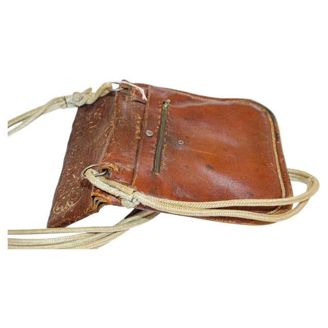 Antique Hand Tooled Leather Moroccan Bag Wall Decor For Sale - Image 13 of 16