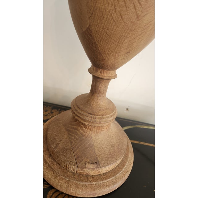 Vintage Natural Wood Urn Table Lamps, Turned Solid Oak / Ash Style - a Pair For Sale - Image 12 of 18