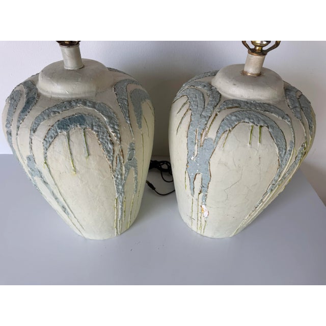 Mid-Century Modern 1980’s Vintage Hand-Painted Ceramic Table Lamps – A Pair/ Sold For Sale - Image 3 of 12