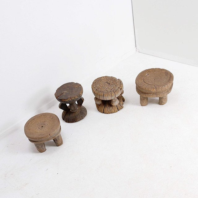 African Carved Wooden Stools, Set of 4 For Sale - Image 6 of 14