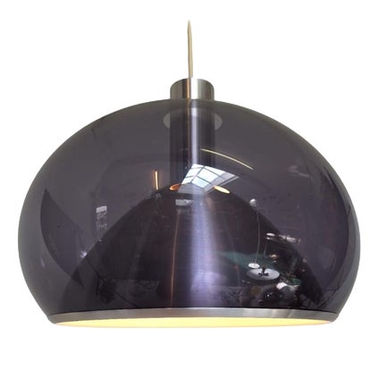 Dutch Space Age Mushroom Pendant Lamp in Grey-Blue Smoked Acrylic with Metal Insert from Dijkstra For Sale