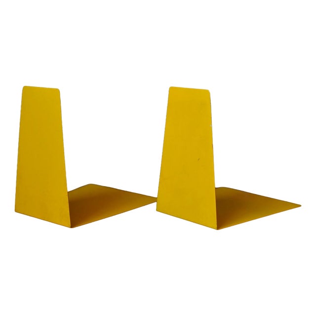 Minimalist Bookends in Yellow Lacquered Metal, 1960s, Set of 2 For Sale