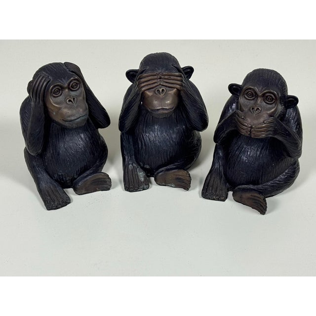 Brass Vintage Cast Brass 3 Wise Monkeys For Sale - Image 8 of 11