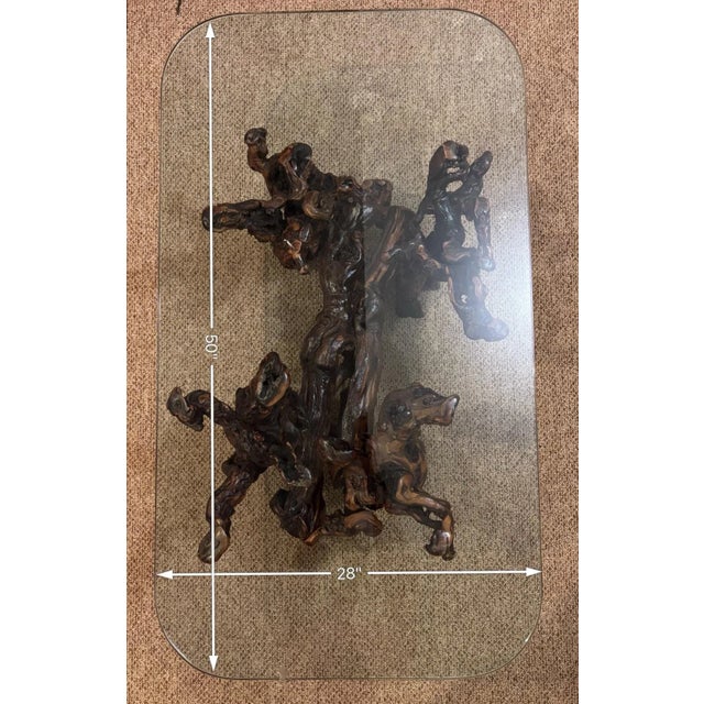 Vintage 1970’s Dark Walnut Burl Wood Coffee Table With Beveled Glass Top For Sale In Chicago - Image 6 of 6