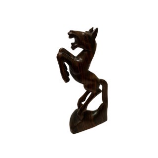 Vintage Mid-Century Hand Carved Wood Standing Wild Horse Figurine For Sale