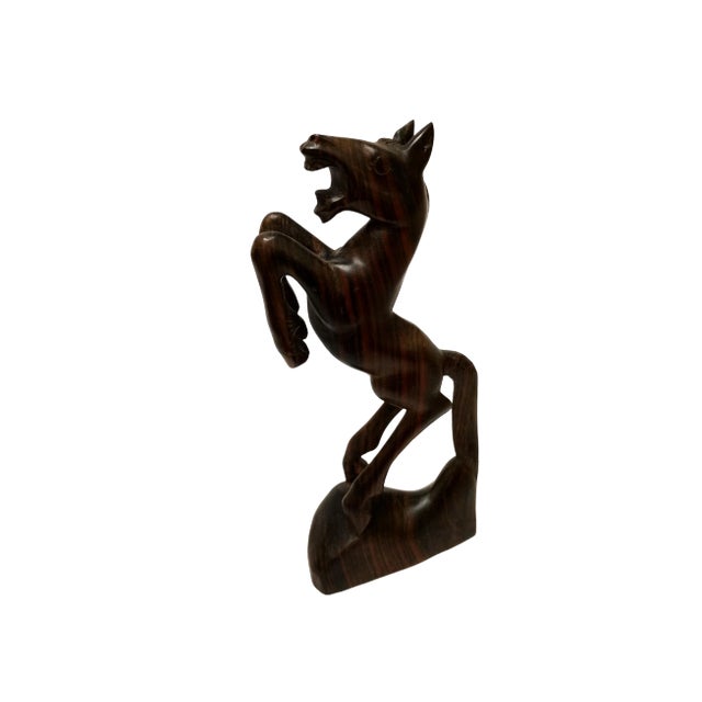 Vintage Mid-Century Hand Carved Wood Standing Wild Horse Figurine For Sale