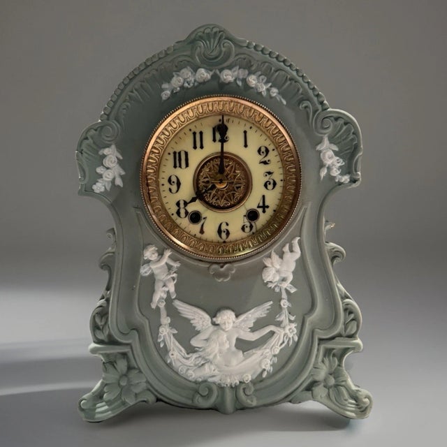 Mint Antique “Cameo No 8351” Wedgewood Porcelain Clock by Gilbert For Sale - Image 8 of 9