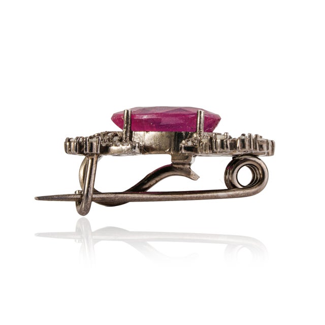 1890s Revival Inspired Silver & 3Ct Natural Ruby Diamond Pavé Frog Brooch Pendant For Sale - Image 9 of 14