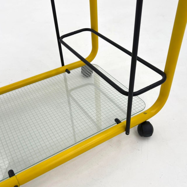 Black Postmodern Yellow Serving Trolley with Quaderna Pattern, 1980s For Sale - Image 8 of 10