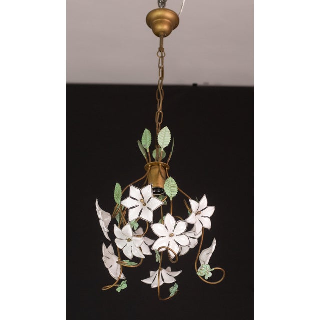 Italian Vintage Murano Style Chandelier White Flowers, 1980 For Sale - Image 3 of 10