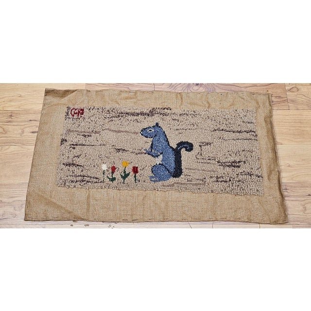 Vintage American Hand Hooked Rug, Wool & Cotton, Standing Squirrel Design, 1x2 For Sale - Image 10 of 10