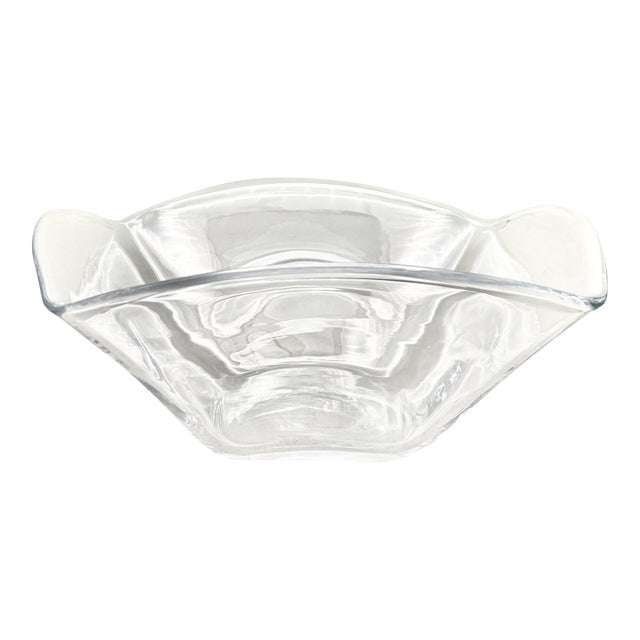 Vintage Simon Pearce Handblown Crystal “Woodbury” Square Bowl For Sale