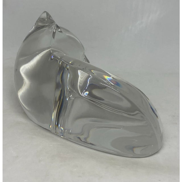 Contemporary Late 20th Century Val St. Lambert Large Crystal Clear Curled Up Cat Figurine Signed De Sousa For Sale - Image 3 of 12