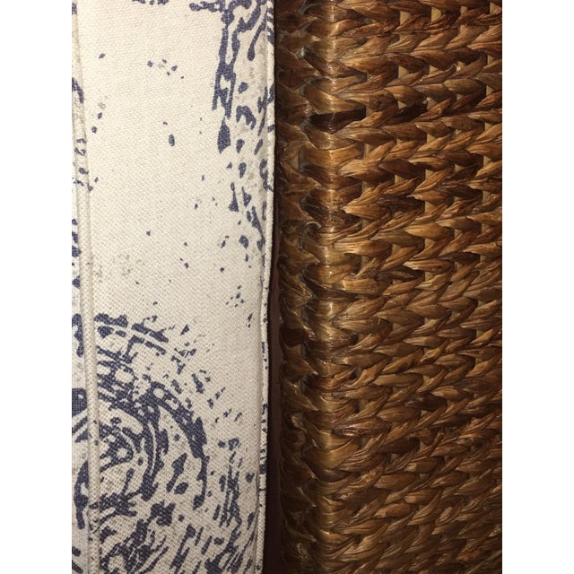 Blue & White Upholstered Rattan Ottoman For Sale In New York - Image 6 of 6