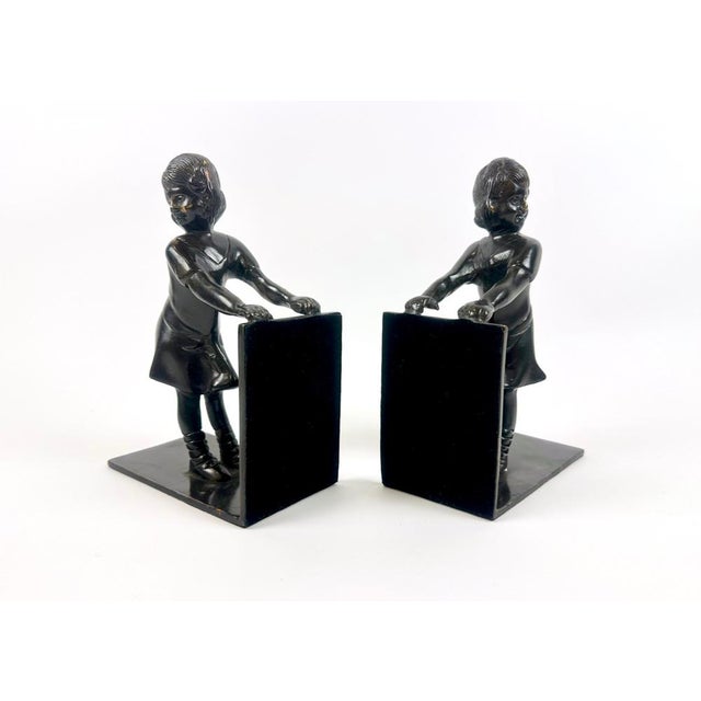 Art Deco Style Bronze Andrea Bookends from Sadek Import Co., 1960s, Set of 2 For Sale - Image 3 of 11