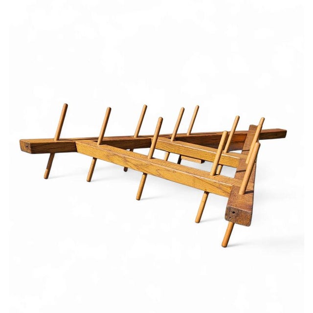 Wooden wall coat rack / triangular shape / triangle mirror at the top / 1960s Wooden wall coat rack / designed in a...