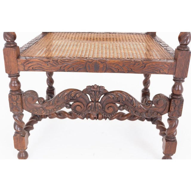 Brown Cromwellian Farmhouse Carved Oak Twist Barley Armchairs, 1890s, Set of 2 For Sale - Image 8 of 9