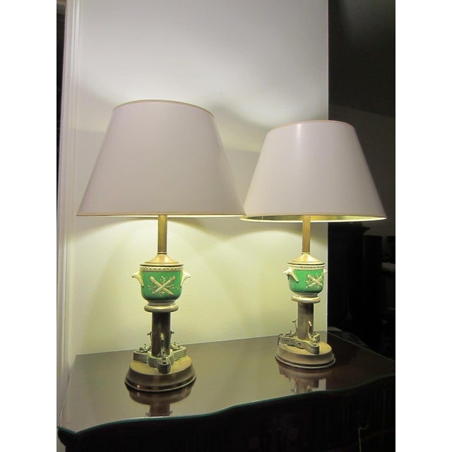 1920s Art Nouveau Porcelain Jardinieres Table Lamps Decorated Bronze Dolphins For Sale - Image 12 of 14