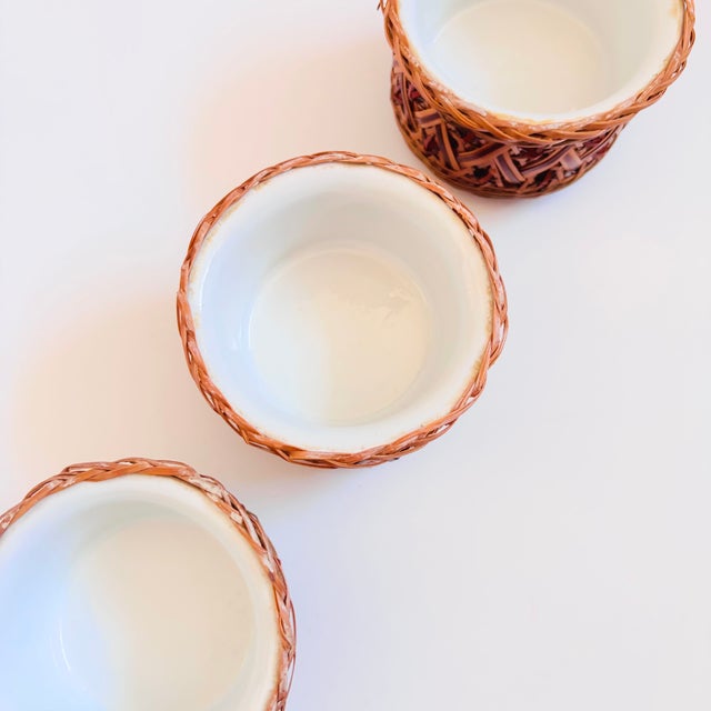 Wicker Wrapped Ceramic Bowls - Set of 4 For Sale In San Francisco - Image 6 of 10