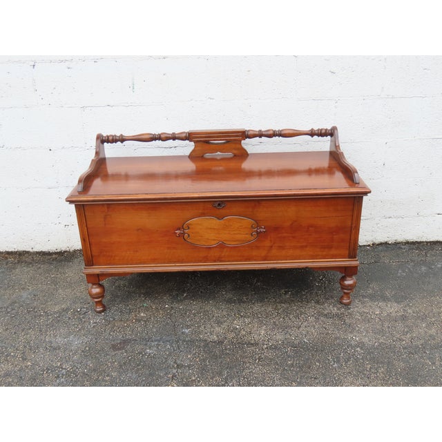 Early 1900s Carved Bench Cedar Chest Blanket Trunk 6365 For Sale - Image 10 of 12