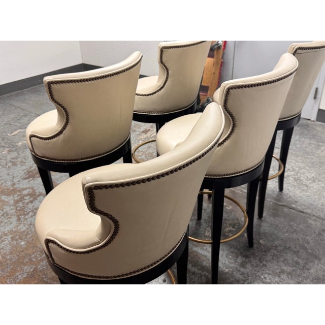 Century Furniture Leather Bar Stools, Set of Five For Sale - Image 12 of 14