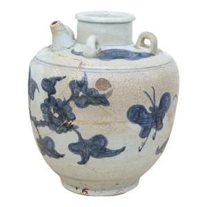 Antique Repaired Floral & Butterfly Jar