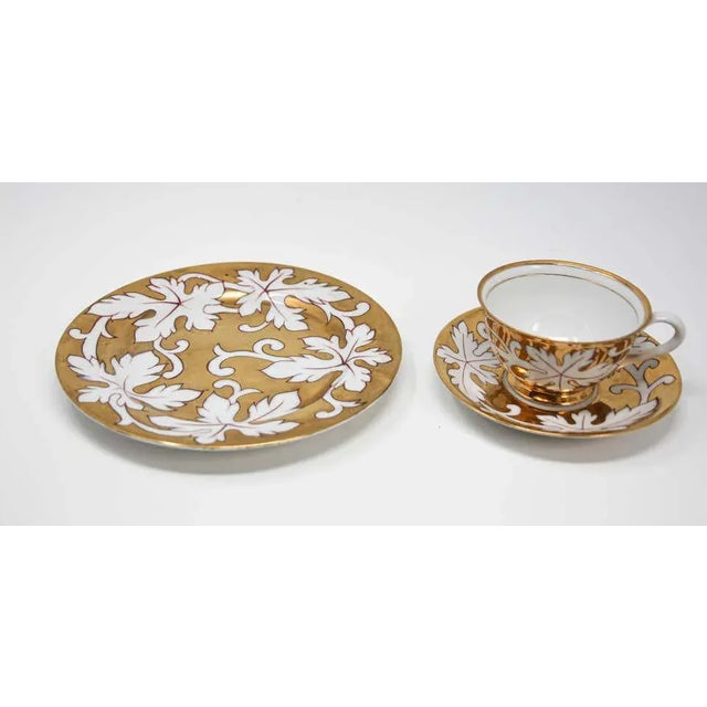 Early 21st Century Early 21st Century Hand-Painted Gilt Porcelain Tea, Coffee Cup with Dessert Plate Set- 3 pieces For Sale - Image 5 of 13