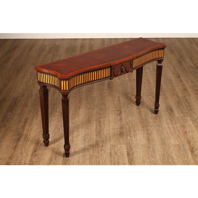 High Quality American Made Mahogany Serpentine Server or Console Table with Carved Urn Accent and Square Reeded Legs