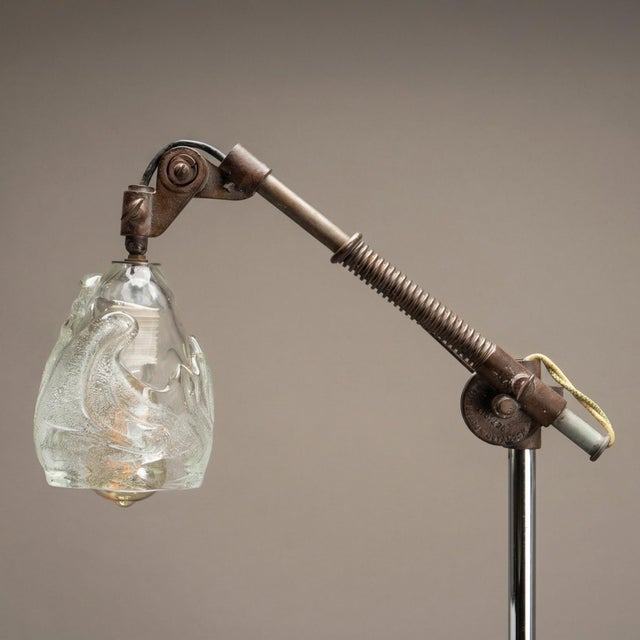 Industrial Adjustable Floor Lamp With Blown Glass Shade by Jason Wein For Sale In New York - Image 6 of 7