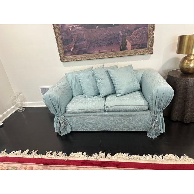 1990s Vintage Turquoise Loveseat For Sale - Image 5 of 6