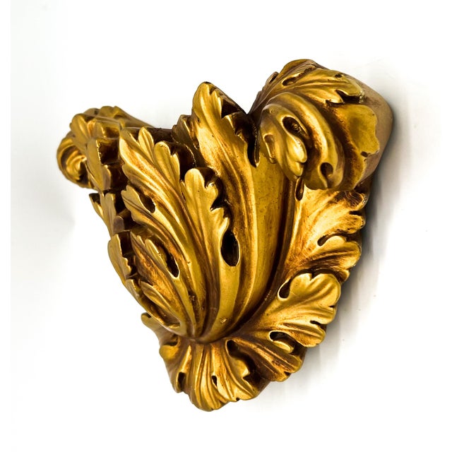 Rustic European Vintage Italian Style Gold Gilt Plaster Wall Pocket by New Art Studio, 1966 - Hollywood Regency, Mid-Century, Old World Charm For Sale - Image 3 of 10