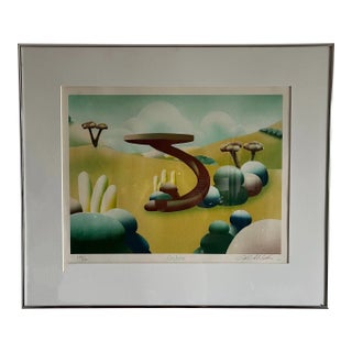 1980s "La Scene" Postmodern Landscape Limited Edition Lithograph by Michel Pellus, Framed For Sale