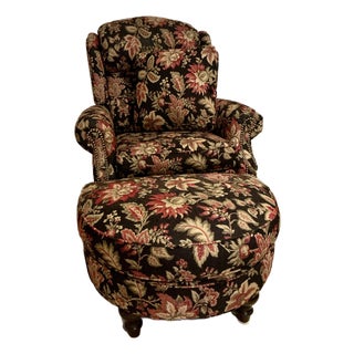 Smith Brothers of Berne Traditional Floral Tilt-Back Chair and Ottoman - Set of 2 For Sale