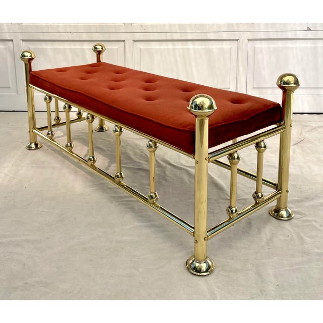 Mid 20th Century Regency Gold Tubular Bench With Tufted Upholstered Seat For Sale - Image 5 of 12