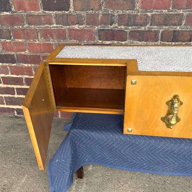 Wall-Mounted Console Cabinet Credenza With White Tile Top in the Style of Tommi Parzinger For Sale - Image 10 of 12