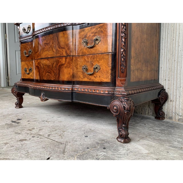 Wood Venetian Baroque Commode Chest of Drawers in Burl Walnut With Ebonized Det For Sale - Image 7 of 13