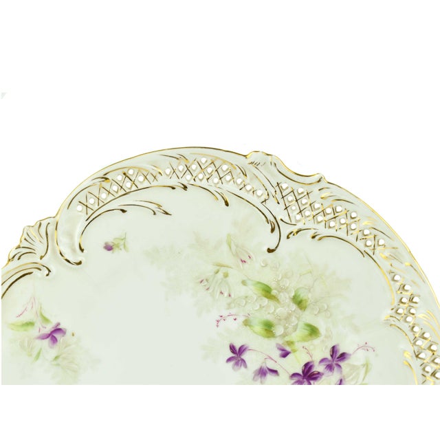 Early 20th Century Bavaria Hand Painted Floral With Pierced Edge and Gold Accent Trim Plates Set - 13 PCS For Sale - Image 6 of 9