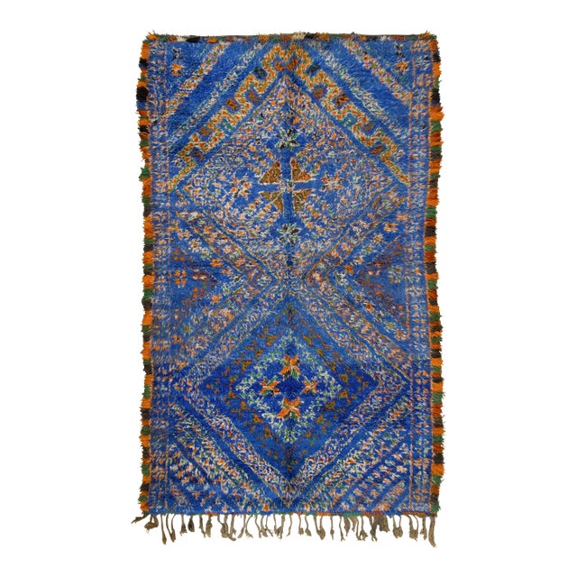 Vintage Moroccan Berber Rug With Blue Diamond Design by Rug & Kilim, 1950-1959 For Sale