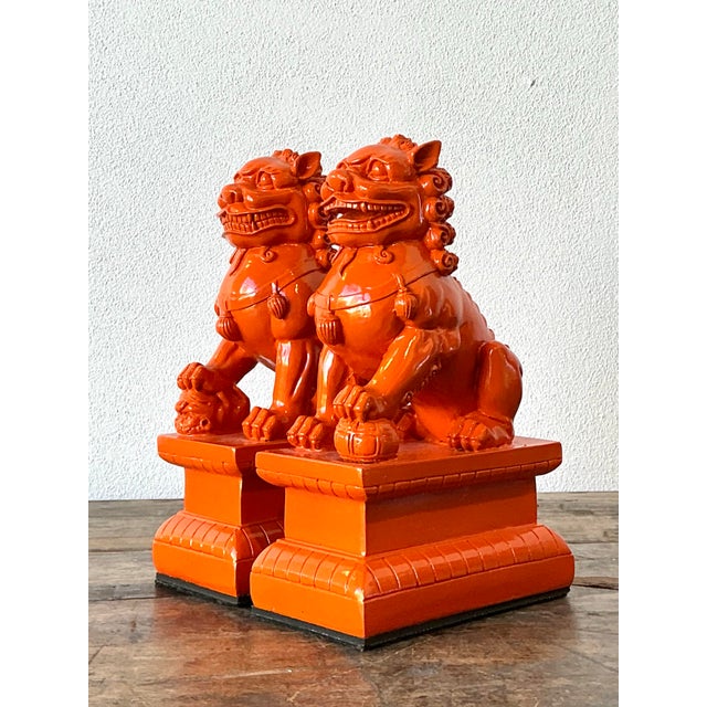 Vintage Lacquered Orange Foo Dogs - A Pair For Sale - Image 12 of 12