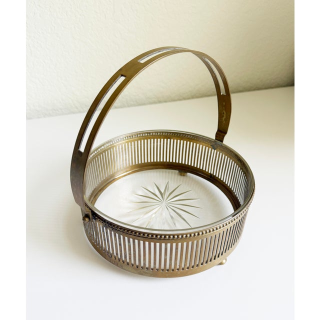 Austrian Art Deco Centerpiece Bowl, Brass & Crystal, 1920s For Sale - Image 9 of 14